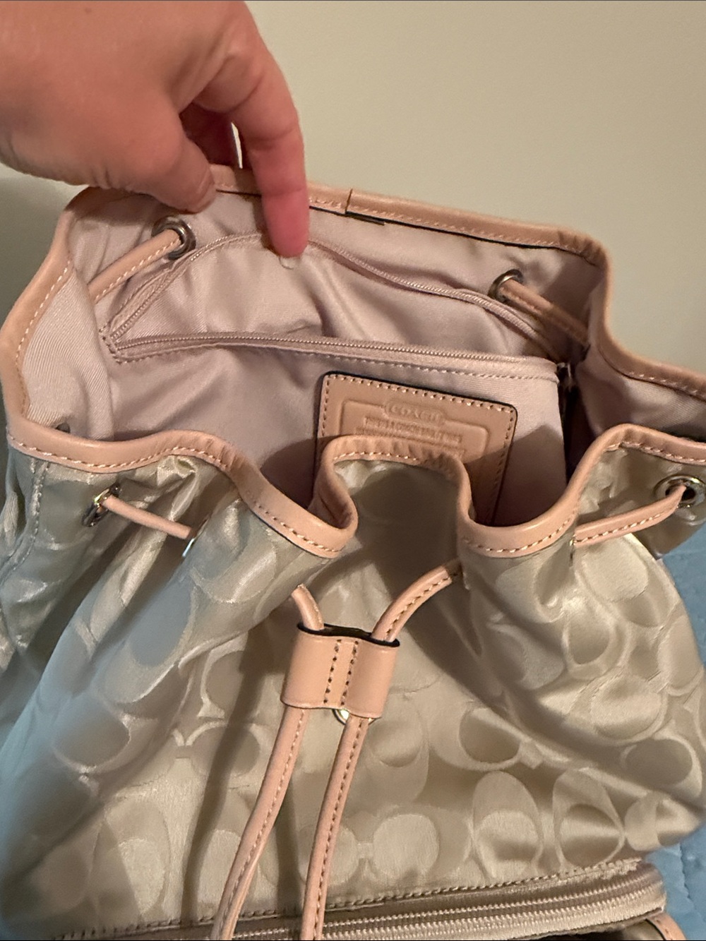 Coach Cream Signature Nylon Backpack with Pink Trim - Picture 5 of 13